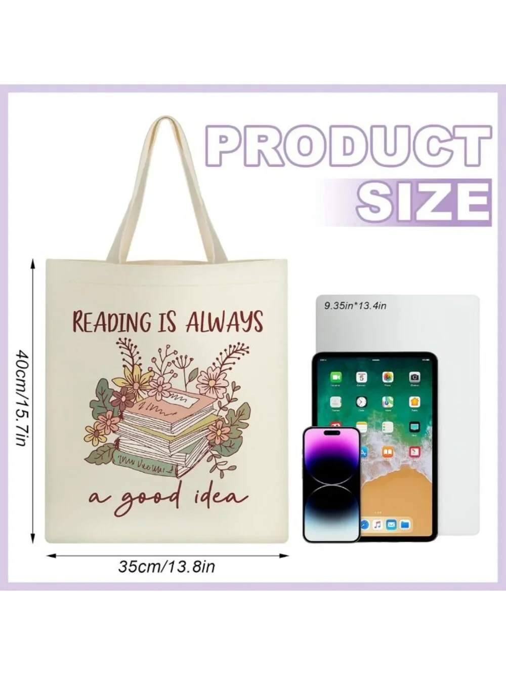 12 Pcs Canvas Tote Bag for Book Lovers - Stylish Reading Bag with Pocket